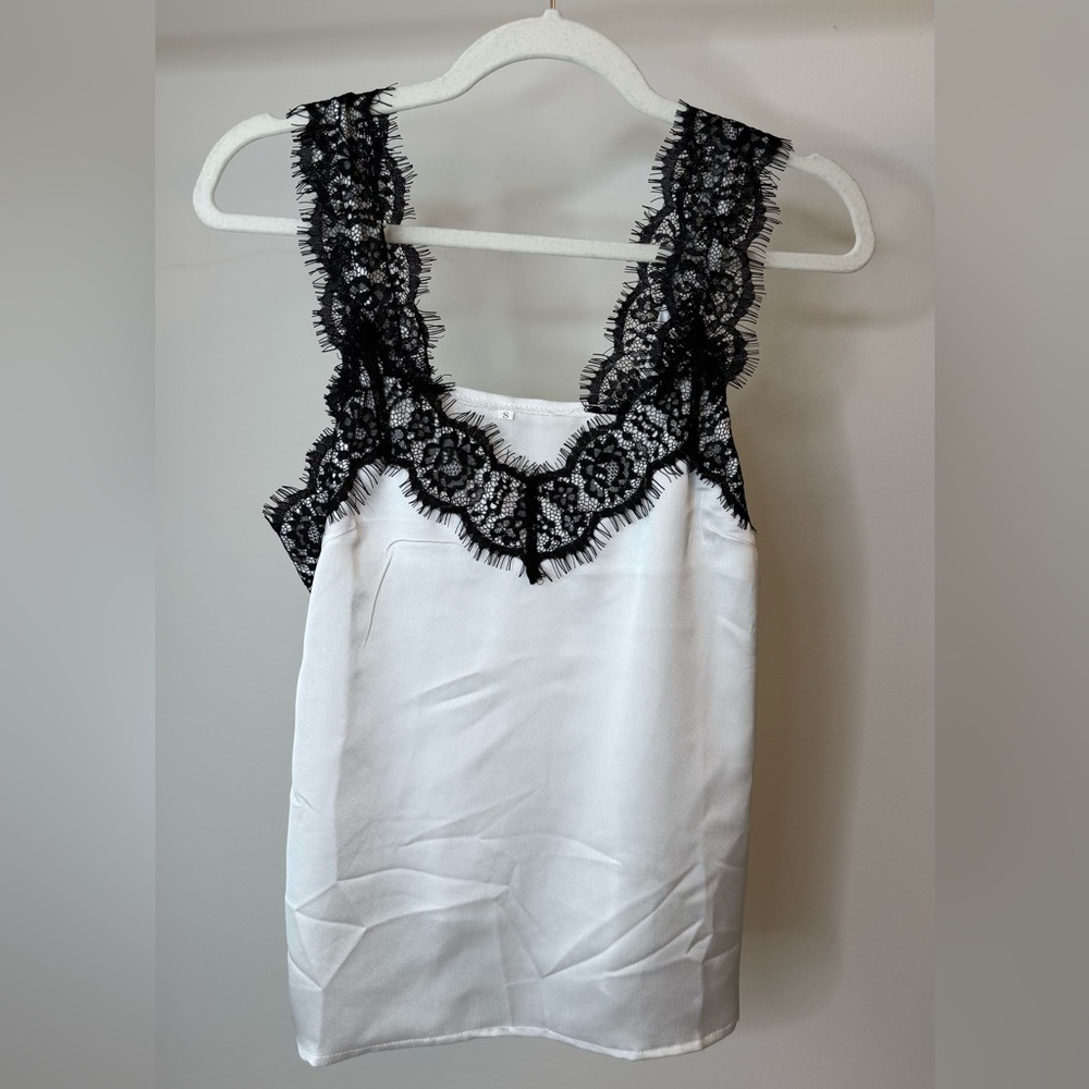 Women's White Lace-Trim Tank Top